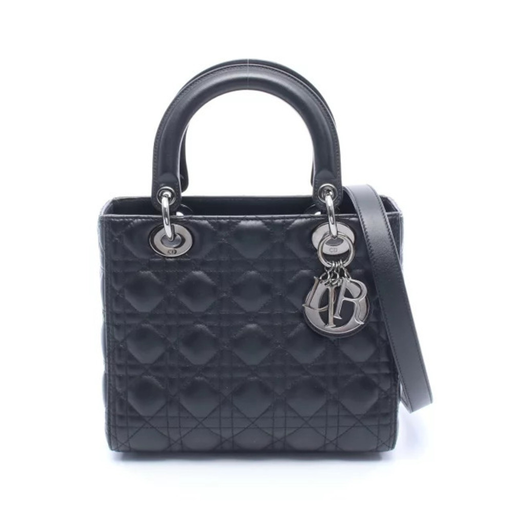 Dior LADY Cannage Handbag Leather Bag Black